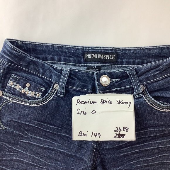 Premium Spice Size 0 Skinny Jeans Rhinestones Stretch Denim - Picture 12 of 12